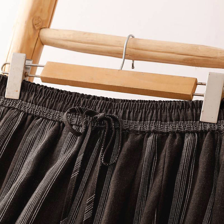 Buddha Stones Pantaloni corti da donna a gamba larga con coulisse, a righe, casual, primavera/estate, con tasche. - image 12