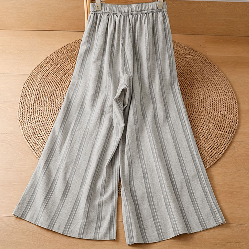 Buddha Stones Pantaloni corti da donna a gamba larga con coulisse, a righe, casual, primavera/estate, con tasche. - image 1
