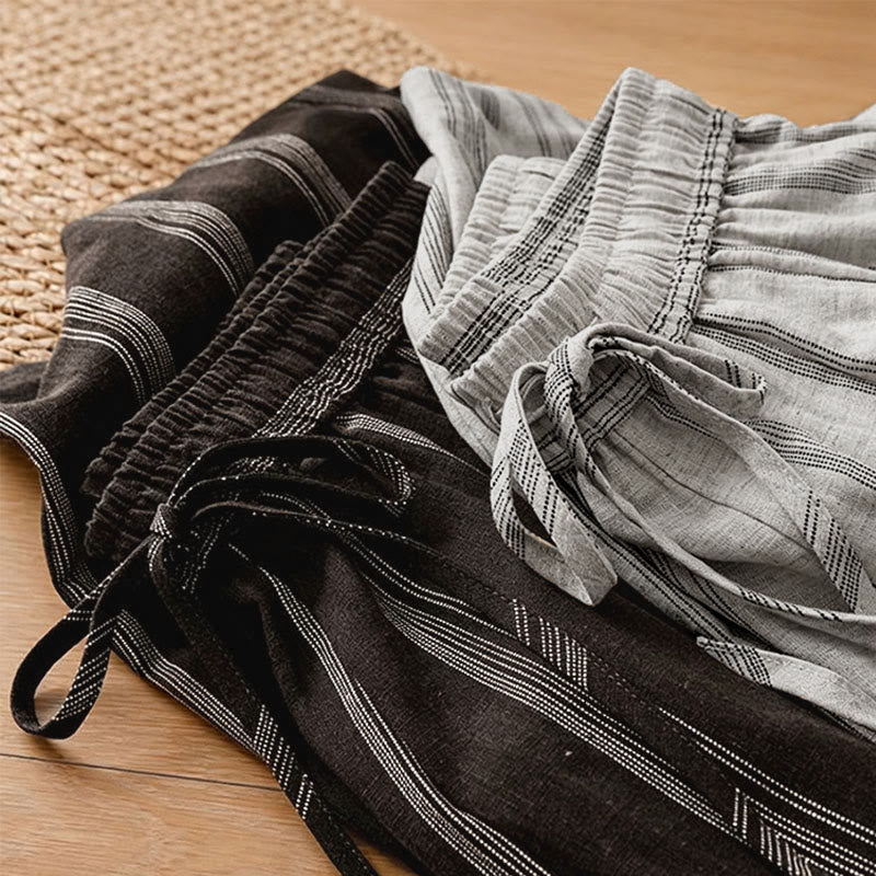 Buddha Stones Pantaloni corti da donna a gamba larga con coulisse, a righe, casual, primavera/estate, con tasche. - image 19