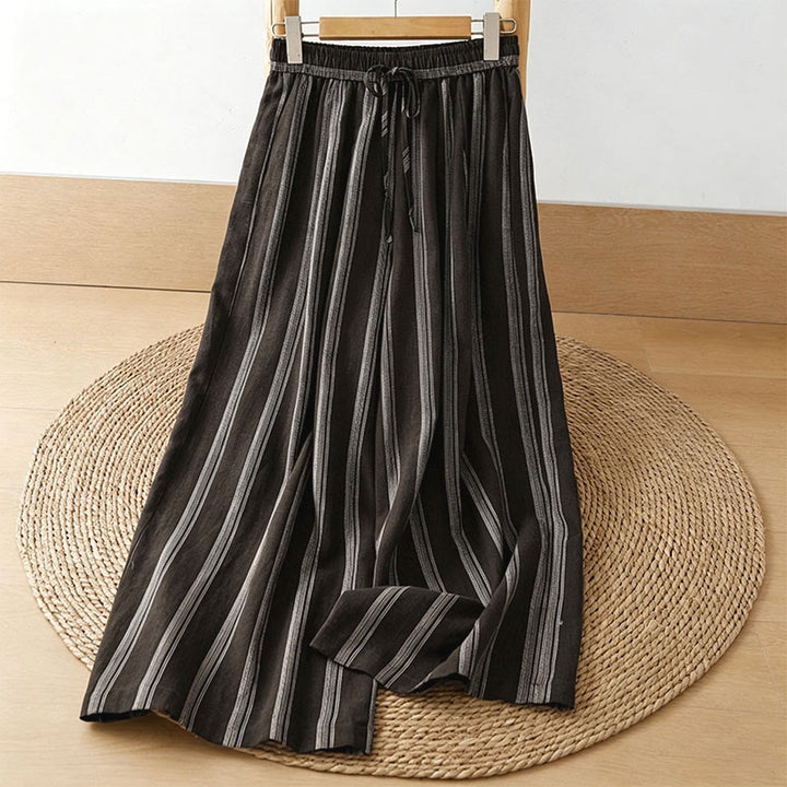 Buddha Stones Pantaloni corti da donna a gamba larga con coulisse, a righe, casual, primavera/estate, con tasche. - Marrone sella - US8-10, UK/AU12-14, EU40-42 (2XL) - image 10