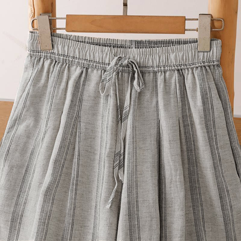 Buddha Stones Pantaloni corti da donna a gamba larga con coulisse, a righe, casual, primavera/estate, con tasche. - image 2