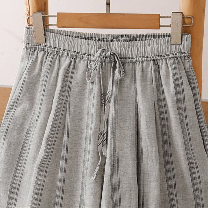 Buddha Stones Pantaloni corti da donna a gamba larga con coulisse, a righe, casual, primavera/estate, con tasche. - image 2