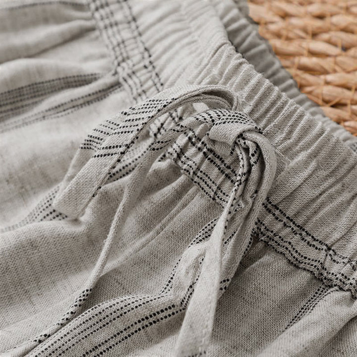Buddha Stones Pantaloni corti da donna a gamba larga con coulisse, a righe, casual, primavera/estate, con tasche. - image 4