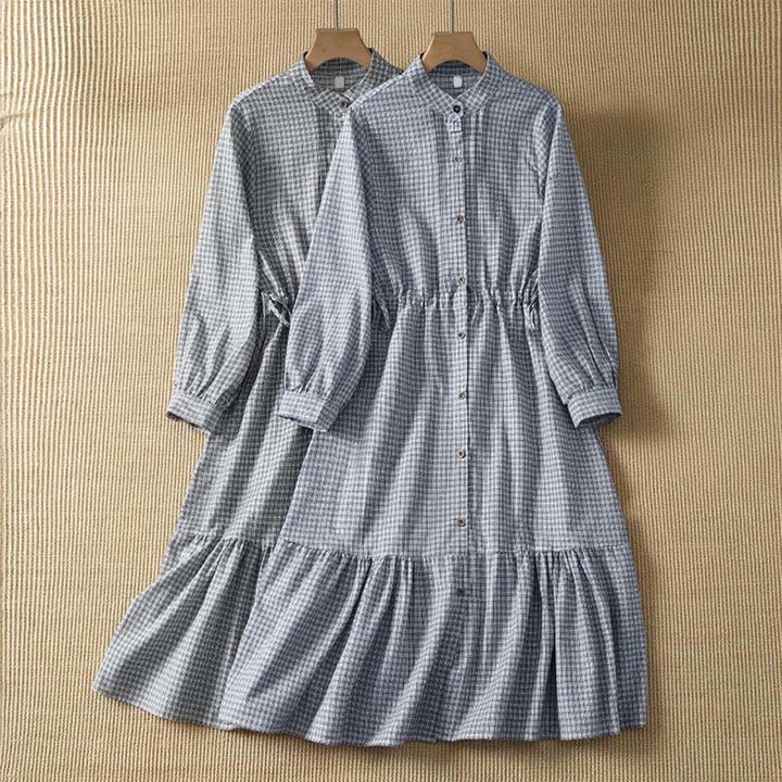 Buddha Stones Abito da donna a maniche lunghe, primaverile, casual, a quadri, con bottoni. - image 10