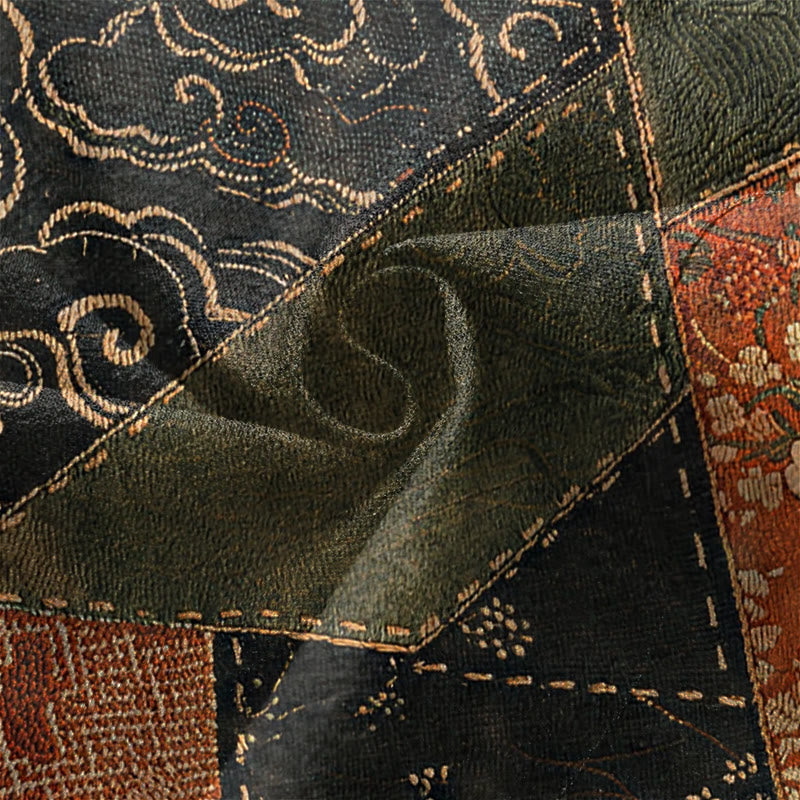 Buddha Stones Kimono da uomo in cotone stile vintage con motivo a onde e patchwork, aperto sul davanti. - image 5