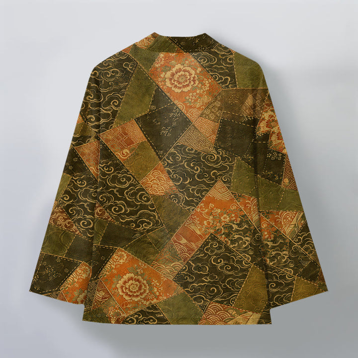 Buddha Stones Kimono da uomo in cotone stile vintage con motivo a onde e patchwork, aperto sul davanti. - image 8