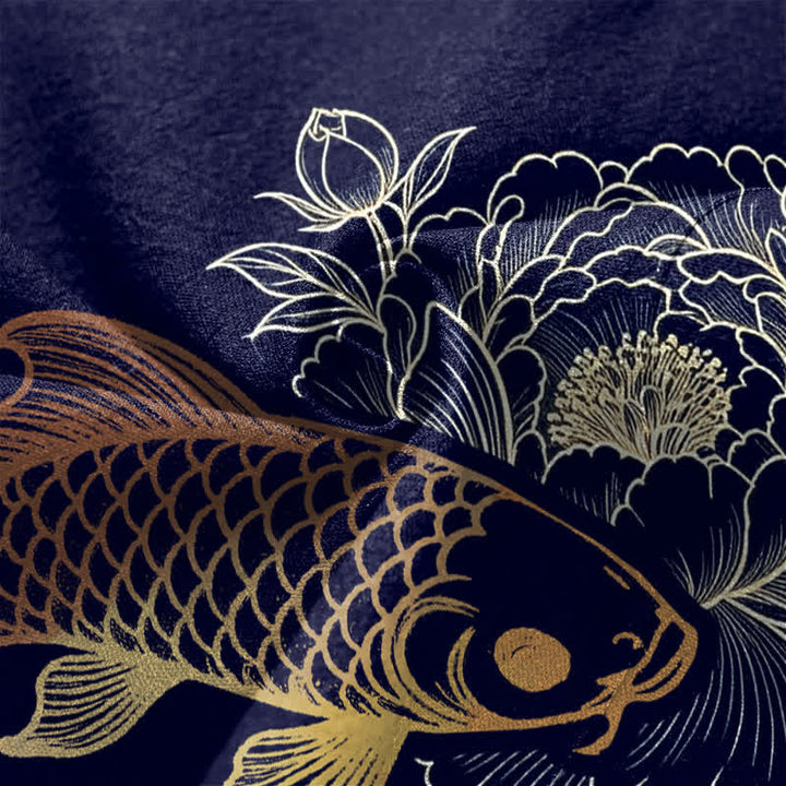 Buddha Stones Kimono da uomo in cotone con stampa a fiori di carpa koi e apertura frontale. - image 5