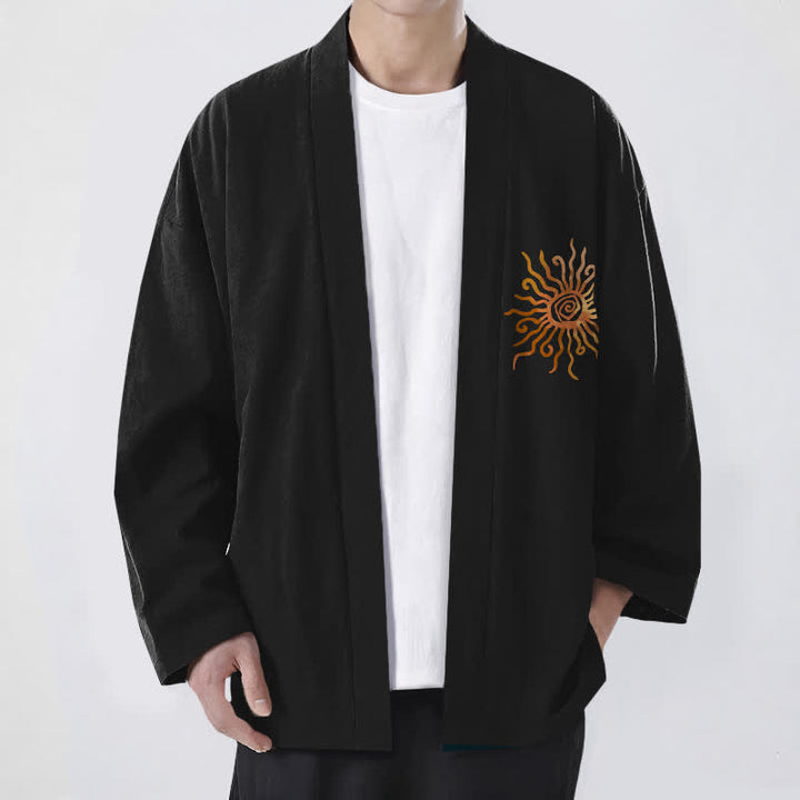 Buddha Stones Kimono da uomo in cotone con motivo a raggiera dorata e apertura frontale. - Nero - US/UK/AU48, EU58 (4XL) - image 0