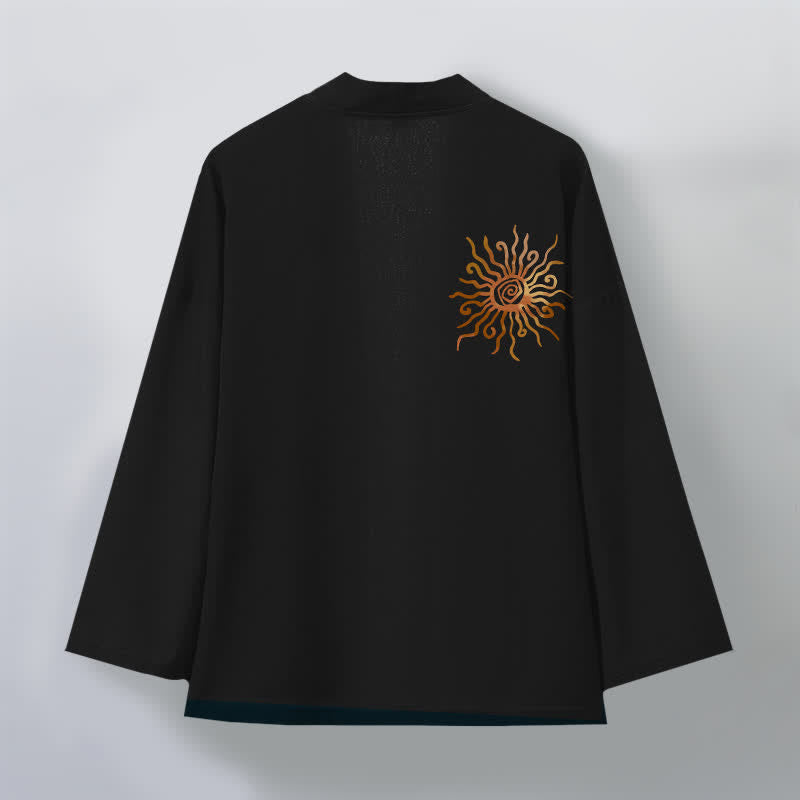 Buddha Stones Kimono da uomo in cotone con motivo a raggiera dorata e apertura frontale. - image 2