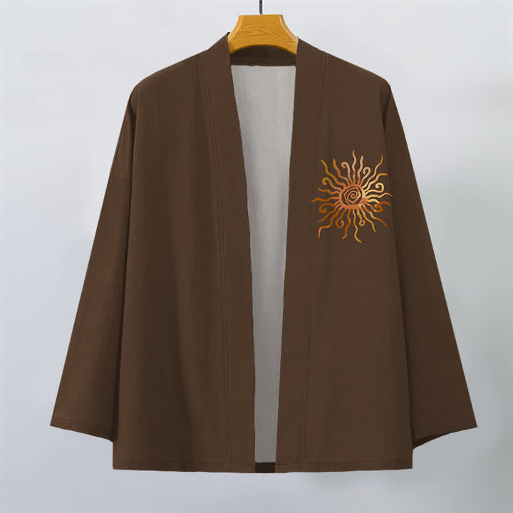 Buddha Stones Kimono da uomo in cotone con motivo a raggiera dorata e apertura frontale. - image 7