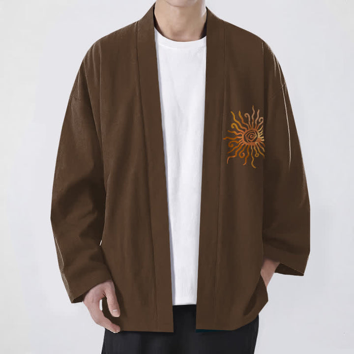 Buddha Stones Kimono da uomo in cotone con motivo a raggiera dorata e apertura frontale. - Marrone sella - US/UK/AU48, EU58 (4XL) - image 6