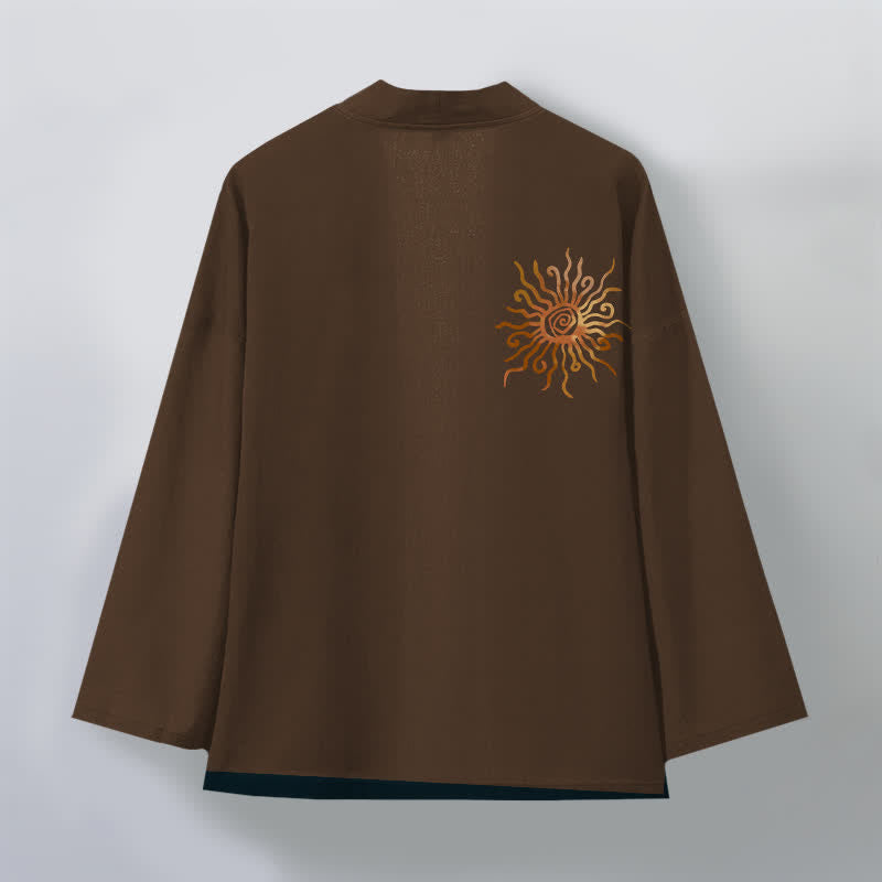 Buddha Stones Kimono da uomo in cotone con motivo a raggiera dorata e apertura frontale. - image 8