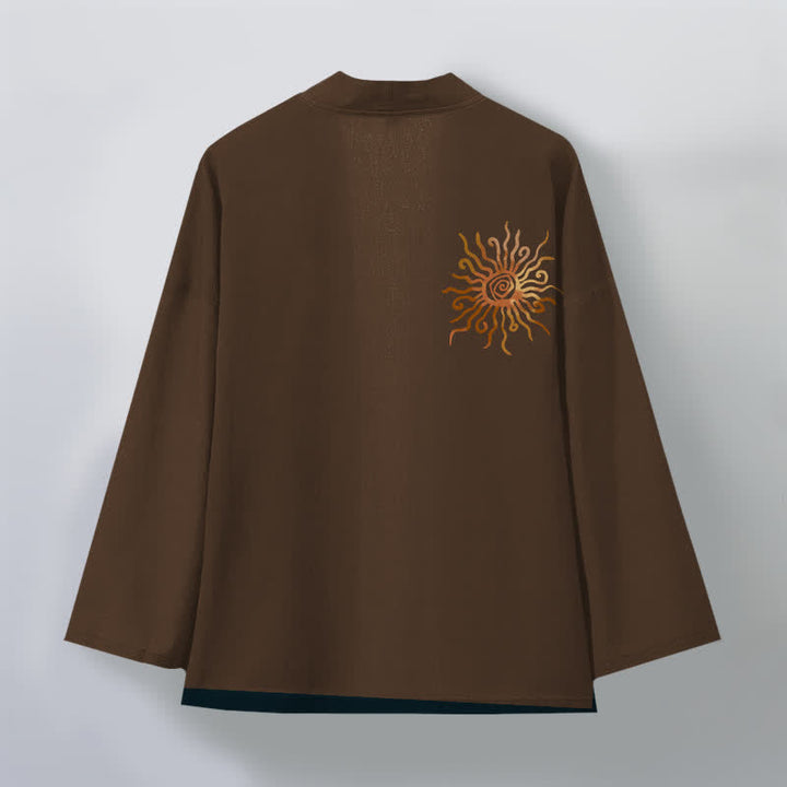 Buddha Stones Kimono da uomo in cotone con motivo a raggiera dorata e apertura frontale. - image 8