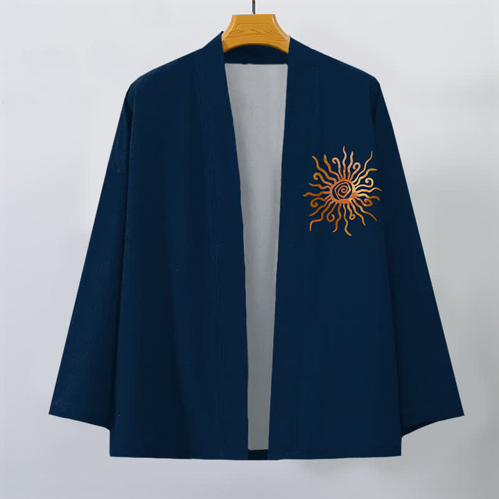 Buddha Stones Kimono da uomo in cotone con motivo a raggiera dorata e apertura frontale. - image 10