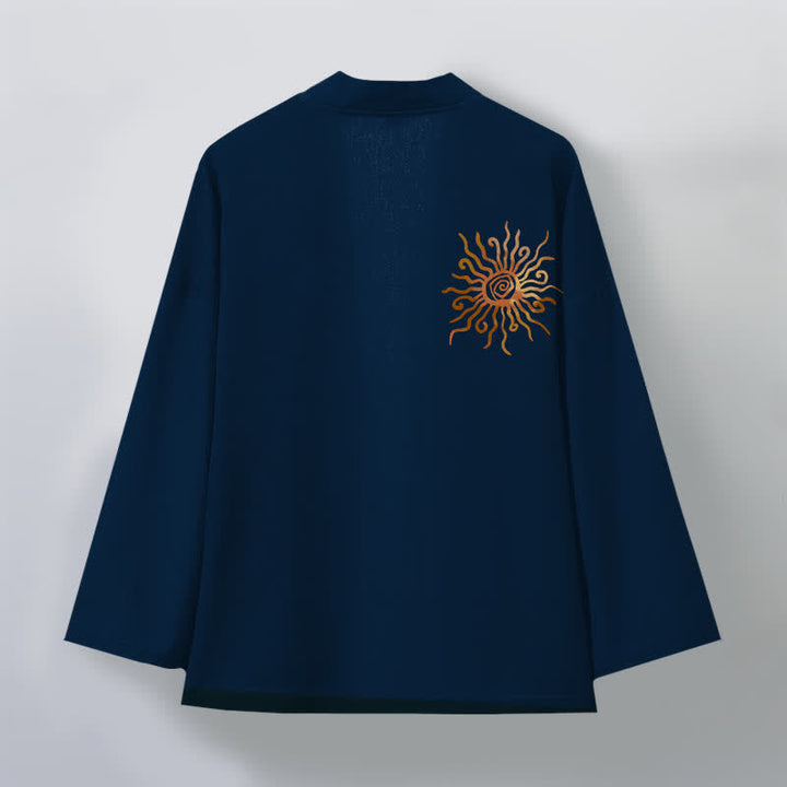Buddha Stones Kimono da uomo in cotone con motivo a raggiera dorata e apertura frontale. - image 11
