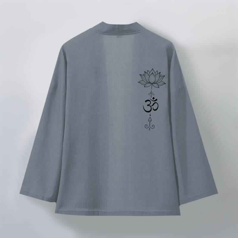 Buddha Stones Kimono da uomo in cotone con motivo zen a loto e apertura frontale. - image 2