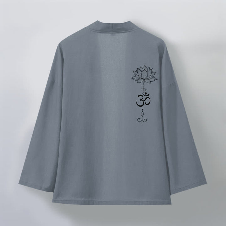Buddha Stones Kimono da uomo in cotone con motivo zen a loto e apertura frontale. - image 2
