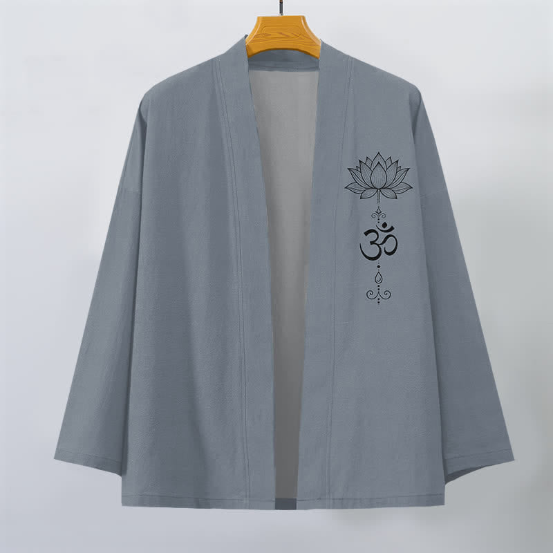 Buddha Stones Kimono da uomo in cotone con motivo zen a loto e apertura frontale. - image 1