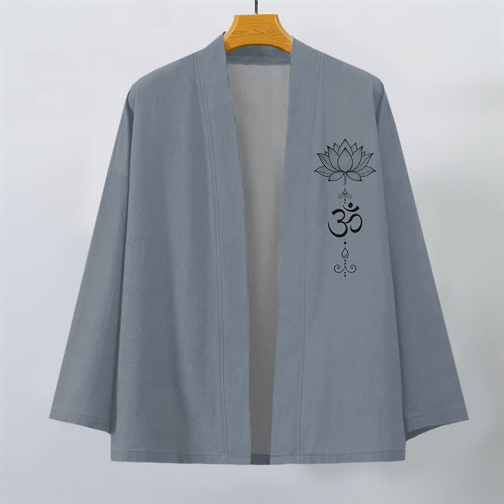Buddha Stones Kimono da uomo in cotone con motivo zen a loto e apertura frontale. - image 1