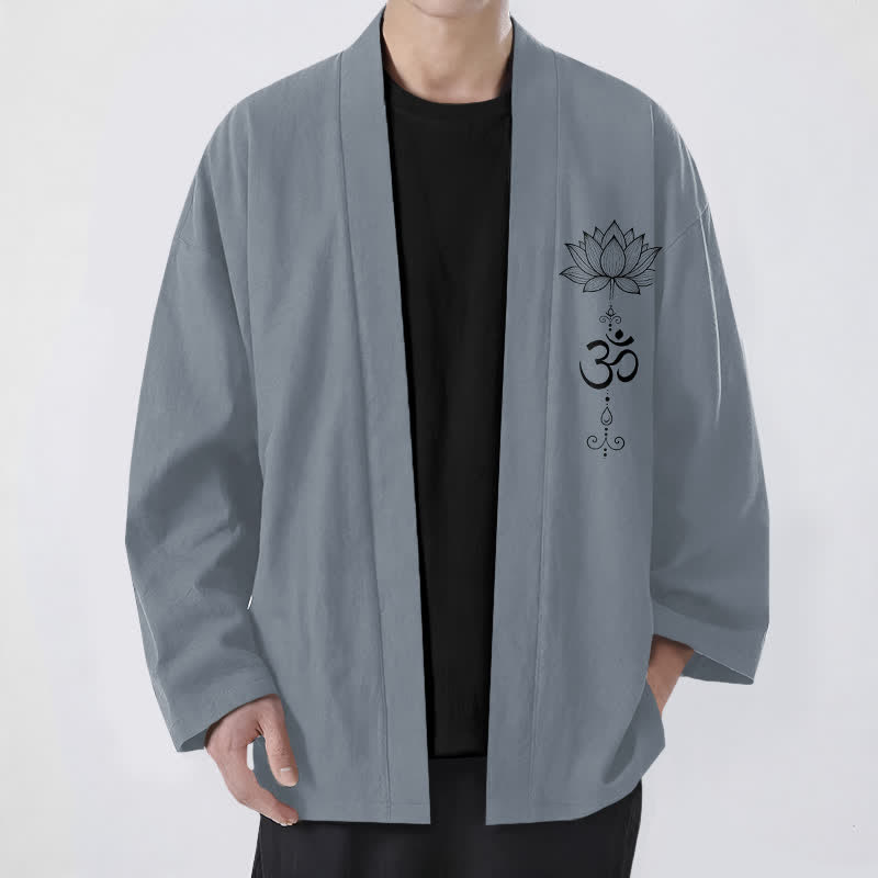 Buddha Stones Kimono da uomo in cotone con motivo zen a loto e apertura frontale. - Grigio ardesia - US/UK/AU48, EU58 (4XL) - image 0