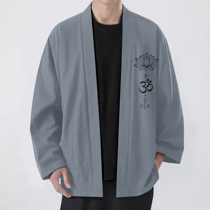 Buddha Stones Kimono da uomo in cotone con motivo zen a loto e apertura frontale. - Grigio ardesia - US/UK/AU48, EU58 (4XL) - image 0