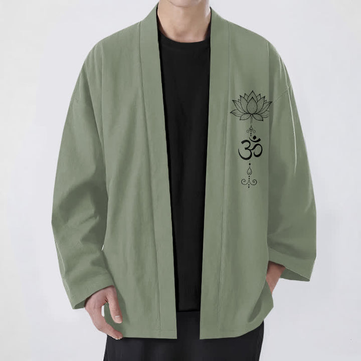 Buddha Stones Kimono da uomo in cotone con motivo zen a loto e apertura frontale. - Verde Mare Scuro - US/UK/AU48, EU58 (4XL) - image 6