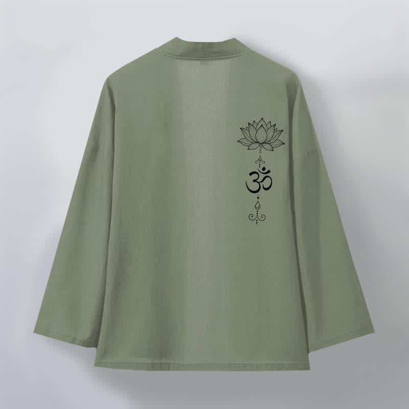 Buddha Stones Kimono da uomo in cotone con motivo zen a loto e apertura frontale. - image 8