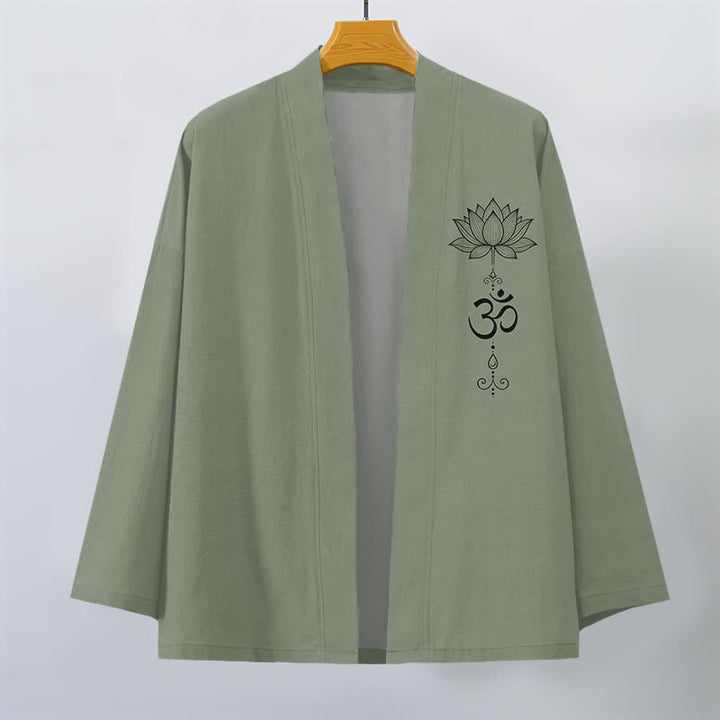 Buddha Stones Kimono da uomo in cotone con motivo zen a loto e apertura frontale. - image 7