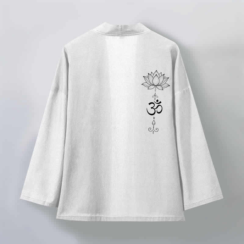 Buddha Stones Kimono da uomo in cotone con motivo zen a loto e apertura frontale. - image 11