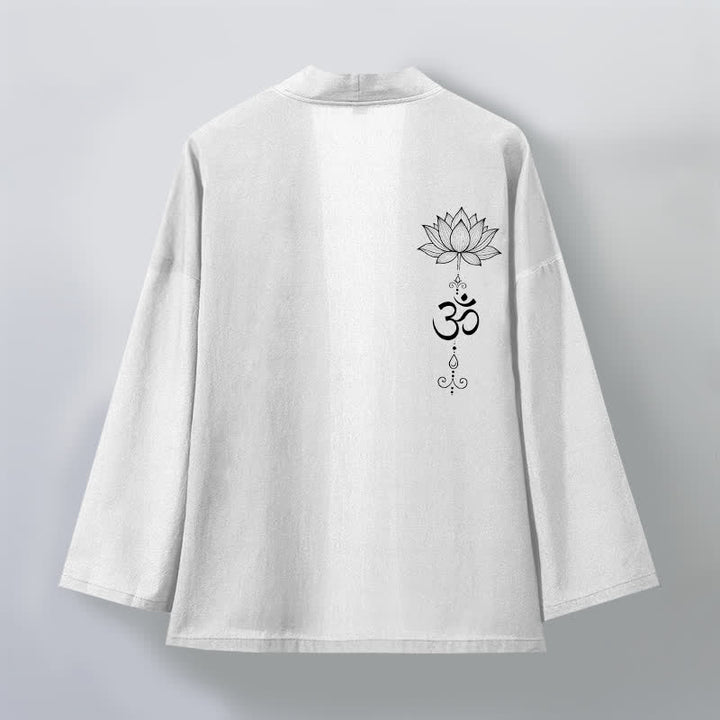 Buddha Stones Kimono da uomo in cotone con motivo zen a loto e apertura frontale. - image 11