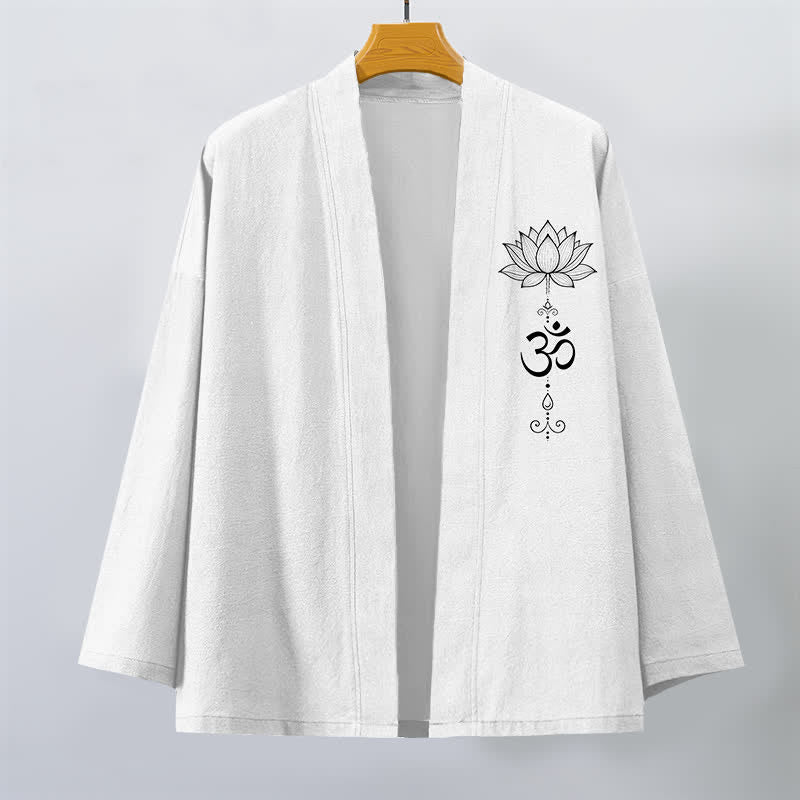 Buddha Stones Kimono da uomo in cotone con motivo zen a loto e apertura frontale. - image 10