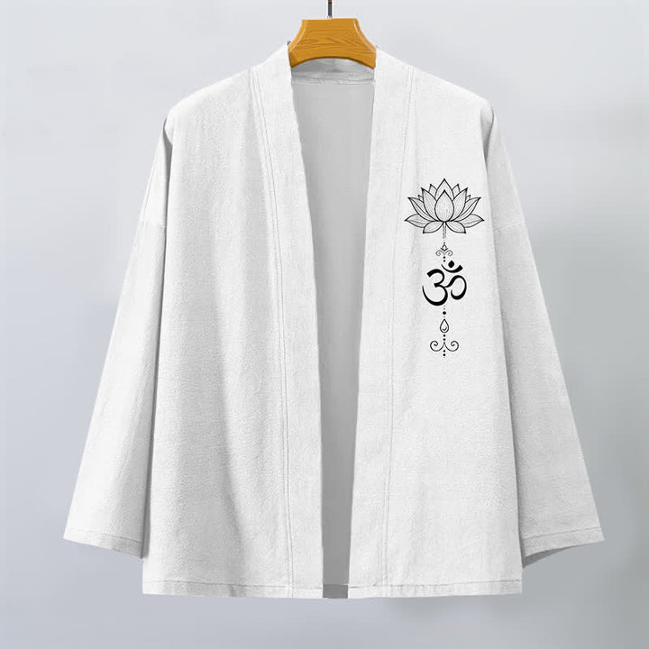 Buddha Stones Kimono da uomo in cotone con motivo zen a loto e apertura frontale. - image 10