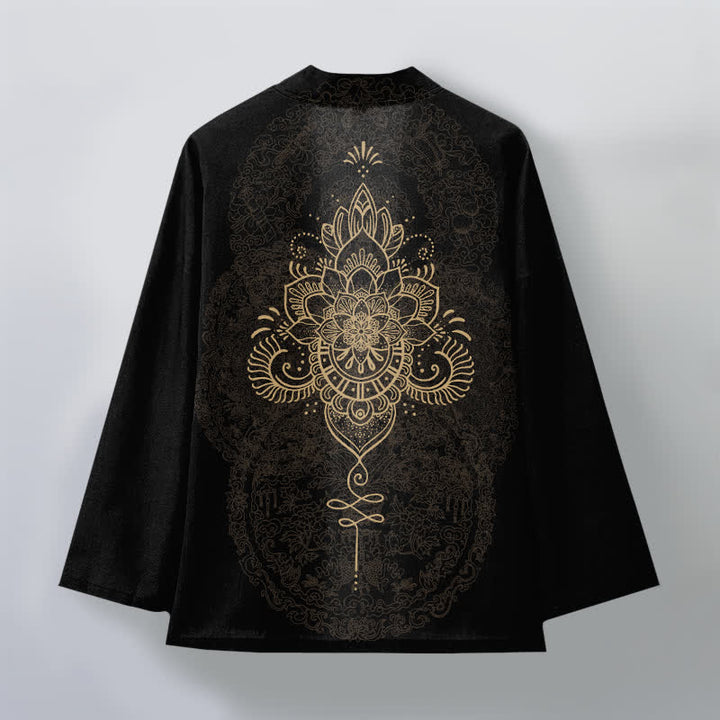 Buddha Stones Kimono da uomo in cotone con motivo floreale mandala simmetrico e apertura frontale. - image 2