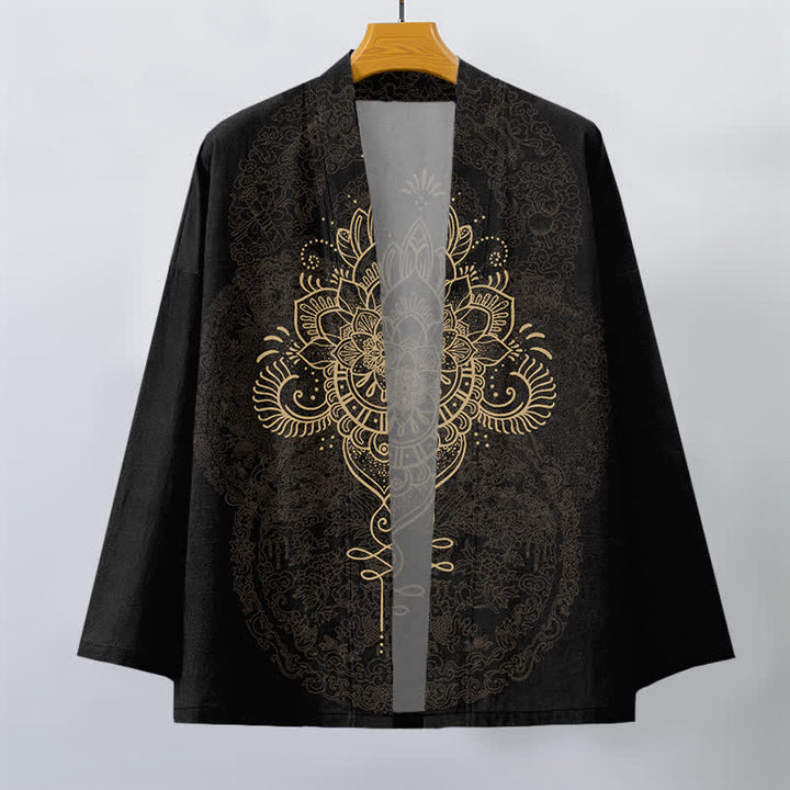 Buddha Stones Kimono da uomo in cotone con motivo floreale mandala simmetrico e apertura frontale. - image 1