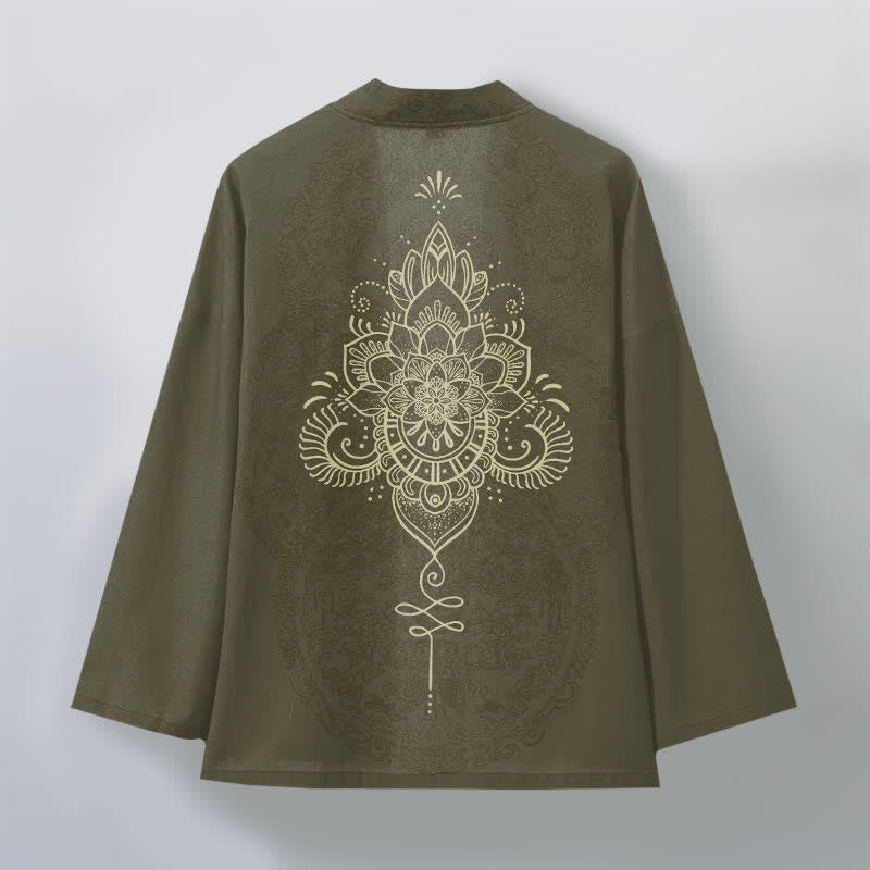Buddha Stones Kimono da uomo in cotone con motivo floreale mandala simmetrico e apertura frontale. - image 8