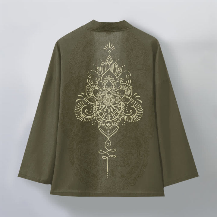Buddha Stones Kimono da uomo in cotone con motivo floreale mandala simmetrico e apertura frontale. - image 8