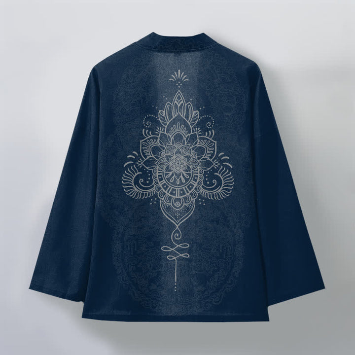 Buddha Stones Kimono da uomo in cotone con motivo floreale mandala simmetrico e apertura frontale. - image 11