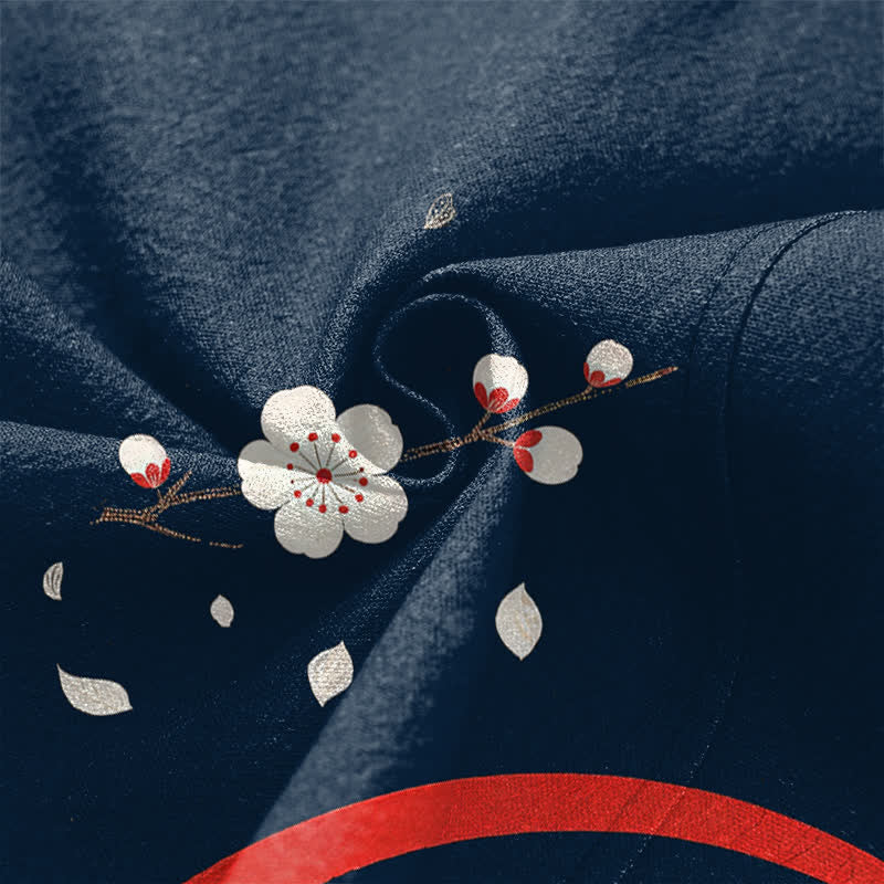 Buddha Stones Kimono da uomo in cotone con motivo a onde di ciliegi e koi gemelli, aperto sul davanti. - image 5