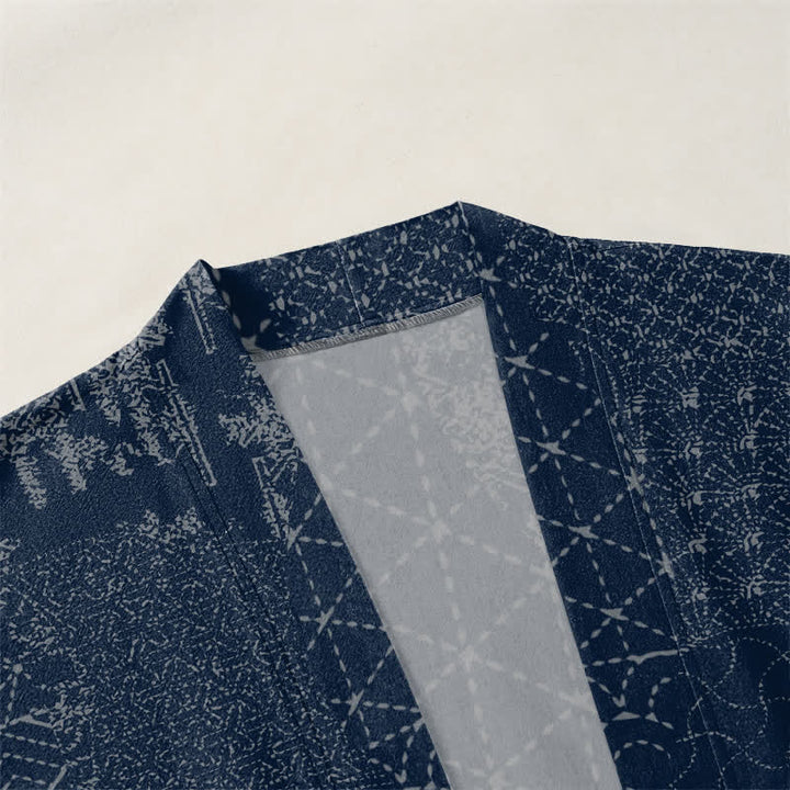 Buddha Stones Kimono da uomo in cotone con motivo Seigaiha Asanoha e apertura frontale. - image 3