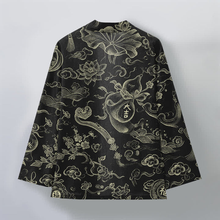 Buddha Stones Kimono da uomo in cotone con motivo a nuvole e loto, aperto sul davanti. - image 2