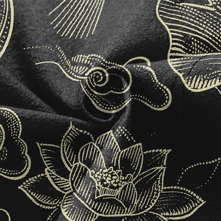 Buddha Stones Kimono da uomo in cotone con motivo a nuvole e loto, aperto sul davanti. - image 5