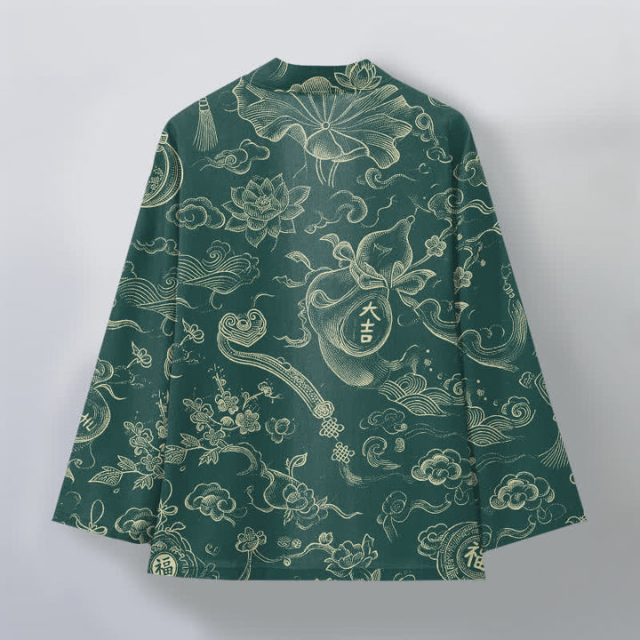 Buddha Stones Kimono da uomo in cotone con motivo a nuvole e loto, aperto sul davanti. - image 8