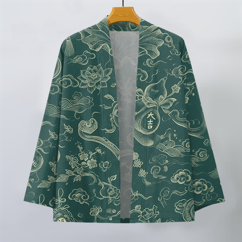 Buddha Stones Kimono da uomo in cotone con motivo a nuvole e loto, aperto sul davanti. - image 7