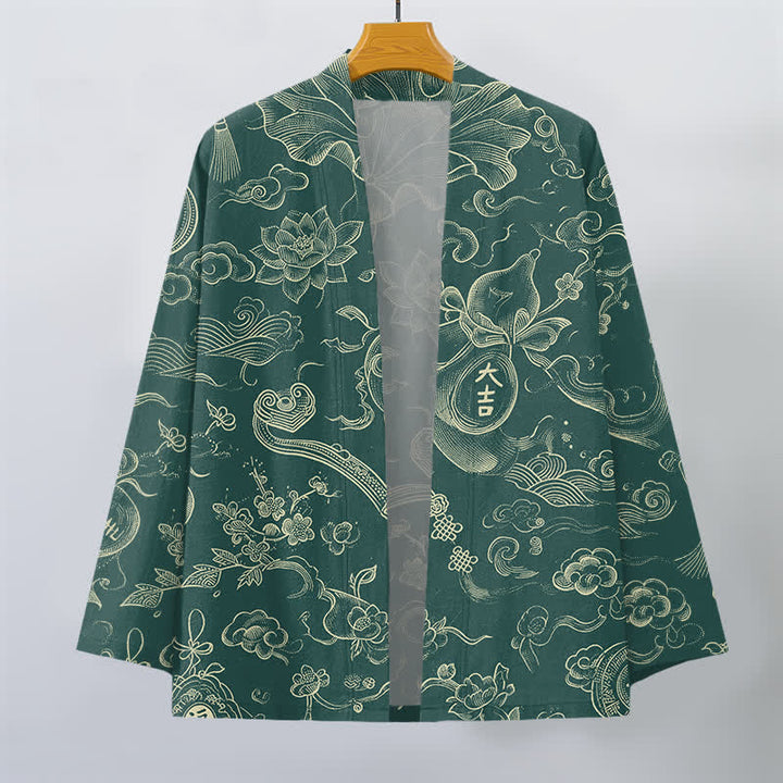 Buddha Stones Kimono da uomo in cotone con motivo a nuvole e loto, aperto sul davanti. - image 7