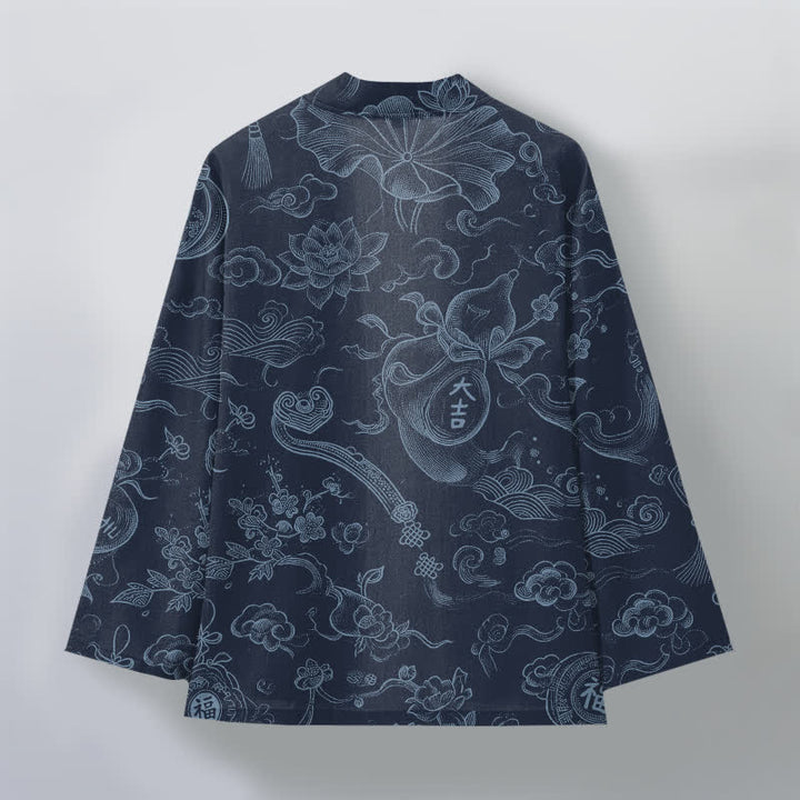 Buddha Stones Kimono da uomo in cotone con motivo a nuvole e loto, aperto sul davanti. - image 11