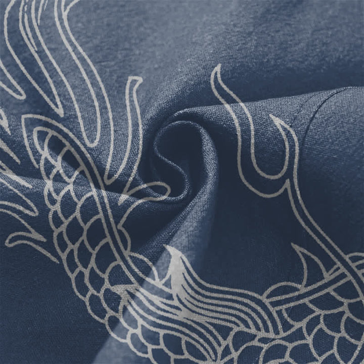 Buddha Stones Kimono da uomo in cotone bianco con motivo drago e nuvole, aperto sul davanti. - image 5