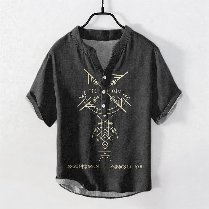 Buddha Stones Camicia da uomo a maniche corte con mezzo bottone, in cotone, con motivo geometrico tribale e rune. - Nero - US/UK/AU50, EU60 (5XL) - image 5