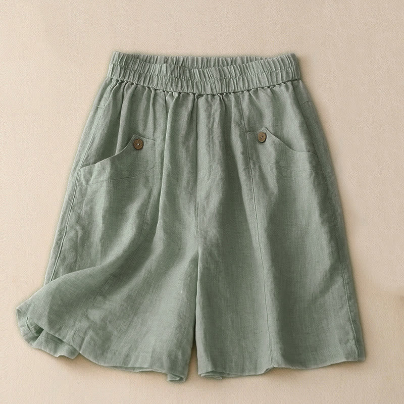 Pantaloncini da donna estivi casual con bottoni e tasche, con Buddha Stones. - Azzurro polvere - US8-10, UK/AU12-14, EU40-42 (2XL) - image 0