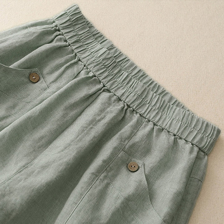 Pantaloncini da donna estivi casual con bottoni e tasche, con Buddha Stones. - image 1