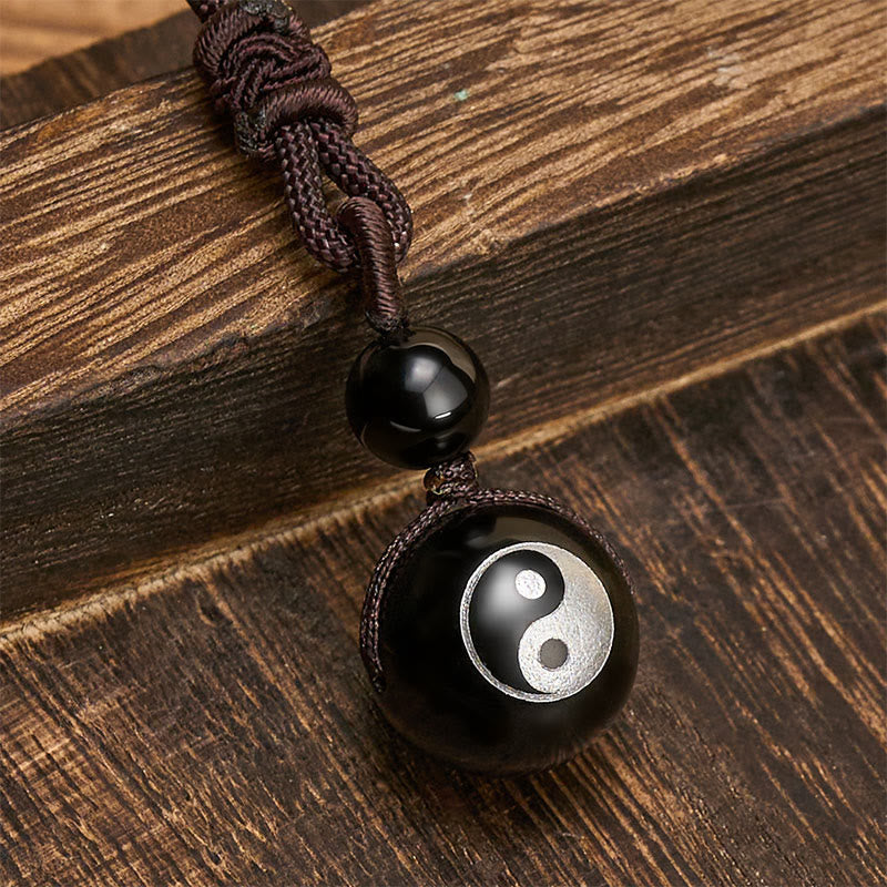 Buddha Stones Collana con ciondolo Yin Yang di purificazione intagliato in ossidiana nera, simbolo di ossidiana nera. - image 1